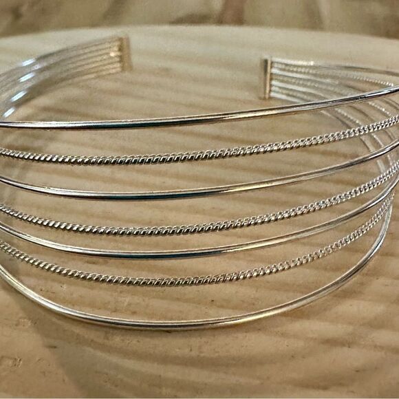 Silver Stacked Minimalist Bangles Set - Picture 2 of 4